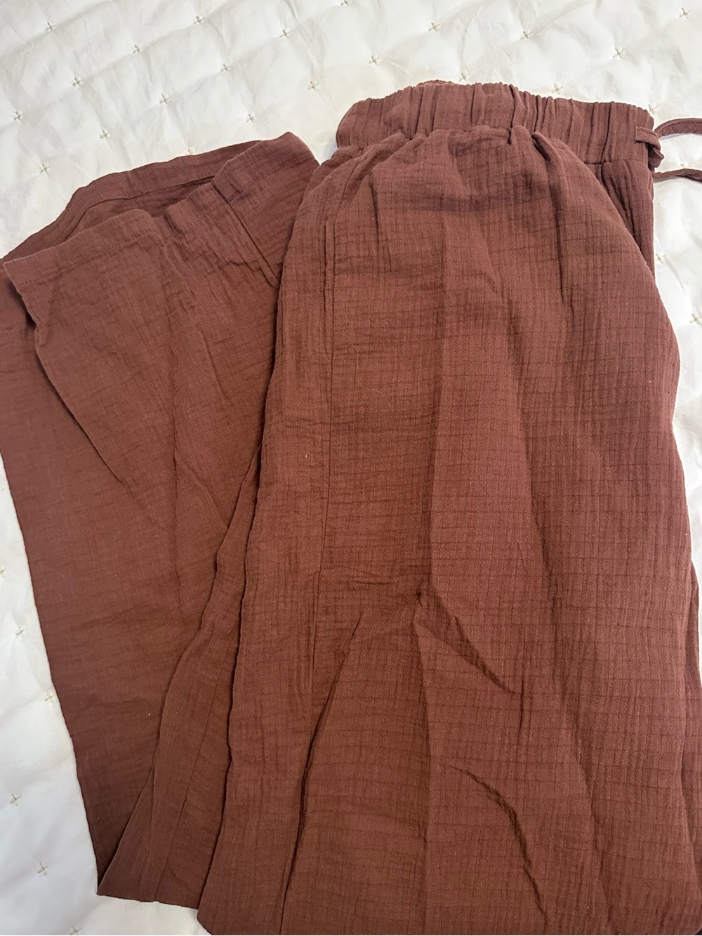 Lightweight Elastic Waist Gauze Pants — Rust Brown